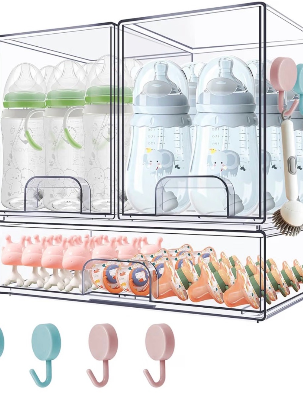 Clear Plastic Nursery Storage Organizer with Pink & Blue Accents